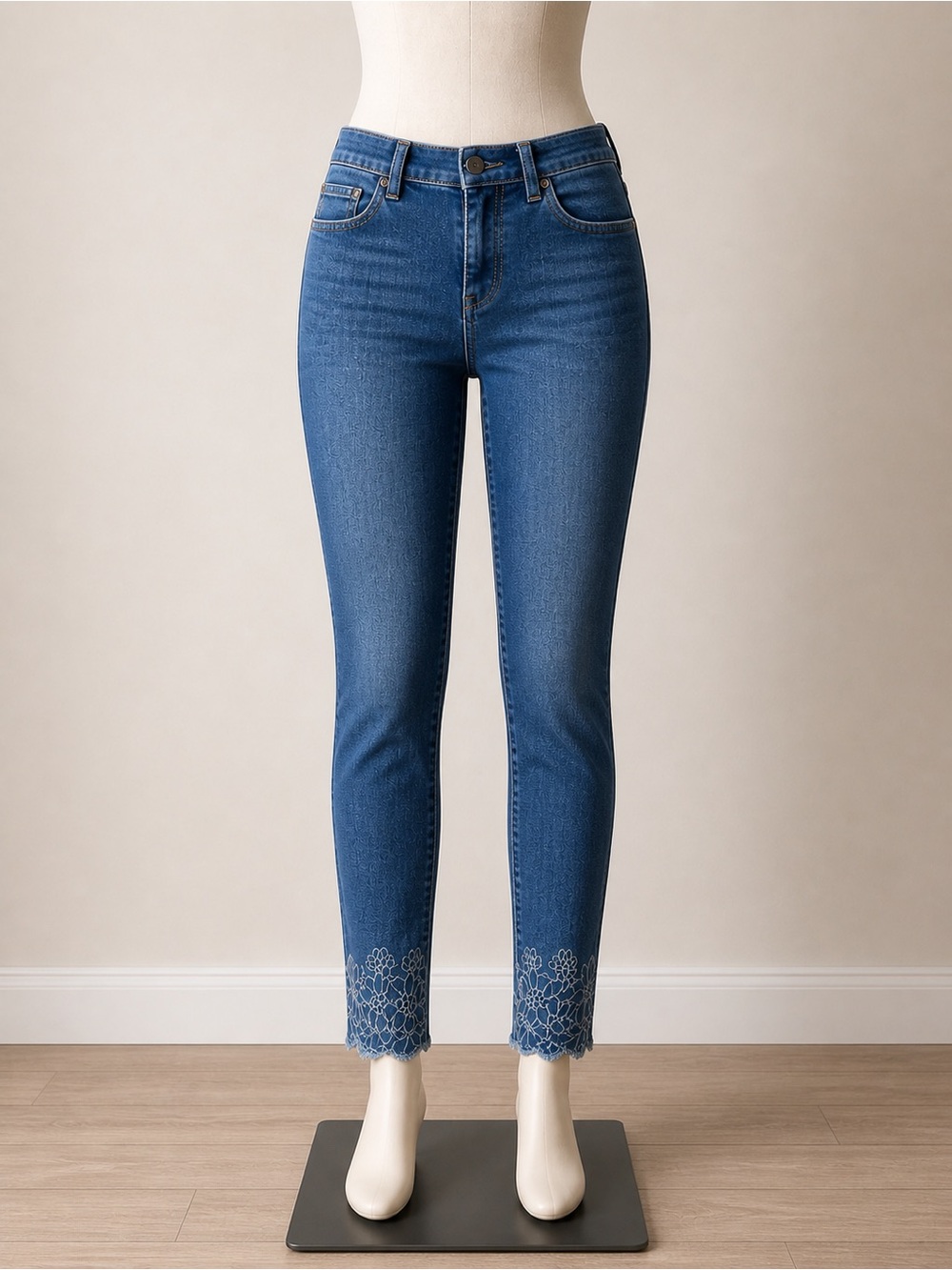 Ann Taylor Blue Skinny Jeans with Embroidered Ankles